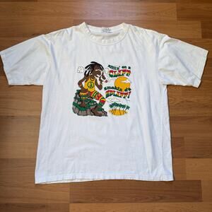 Vintage 90's Sittin' on a Cliff Smokin' da Spliff! Funny Reggae White Shirt XL